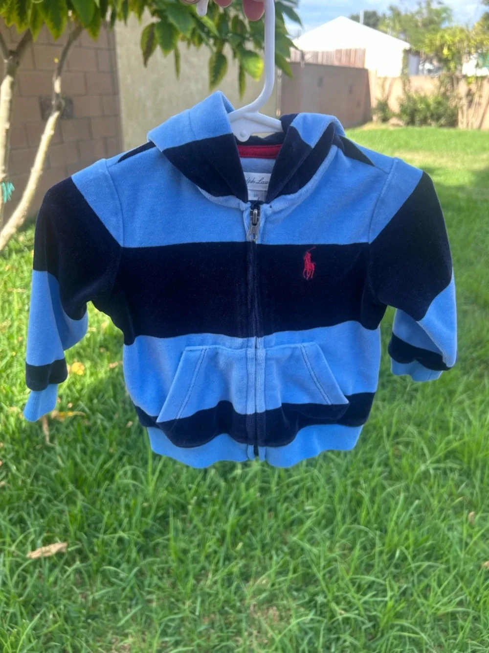 Ralph Lauren Blue & Navy Striped Hooded Zip Sweatshirt